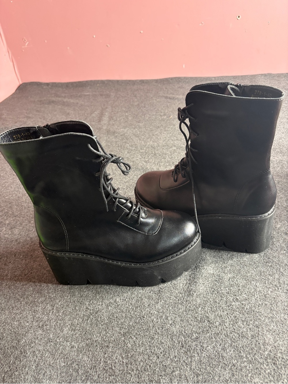 Women’s Black Lace-Up Platform Combat Boots - Picture 5 of 7
